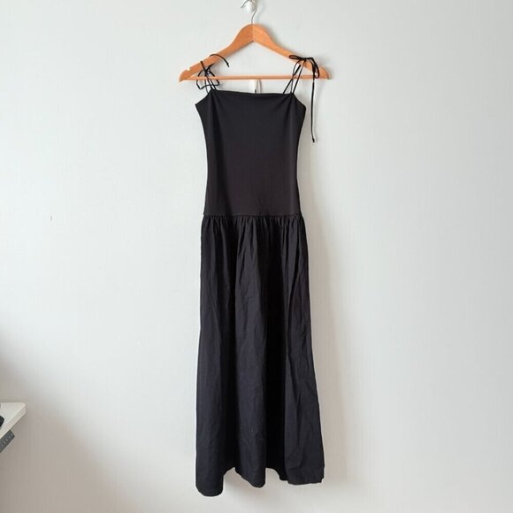 Zara Contrast Skinny Strap Maxi Dress Black Size XS - Picture 4 of 8